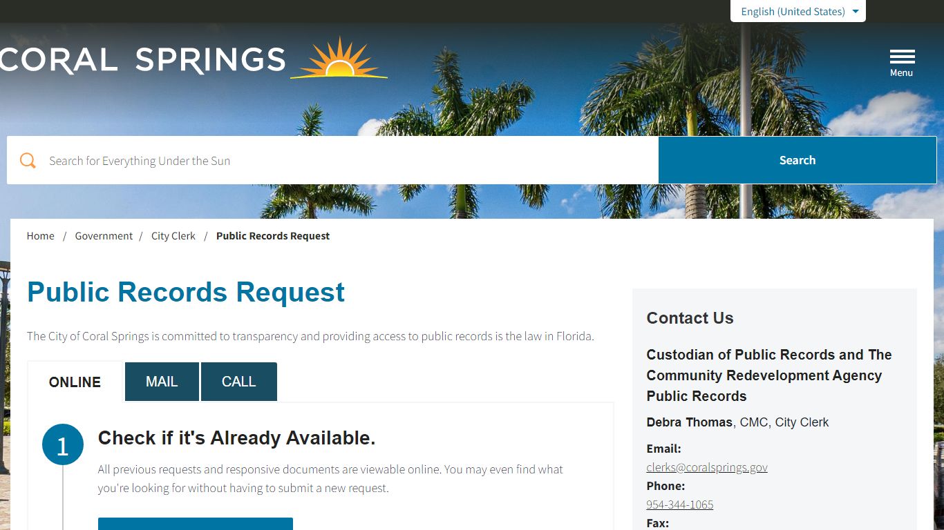 Public Records Request - City of Coral Springs