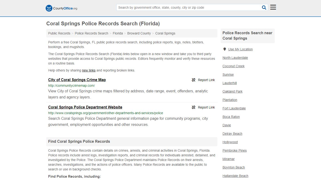 Coral Springs Police Records Search (Florida) - County Office