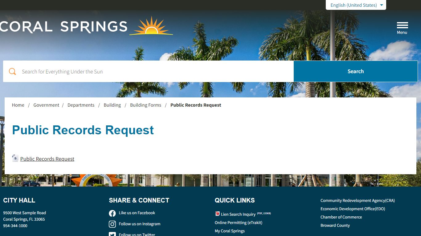 Public Records Request - City of Coral Springs