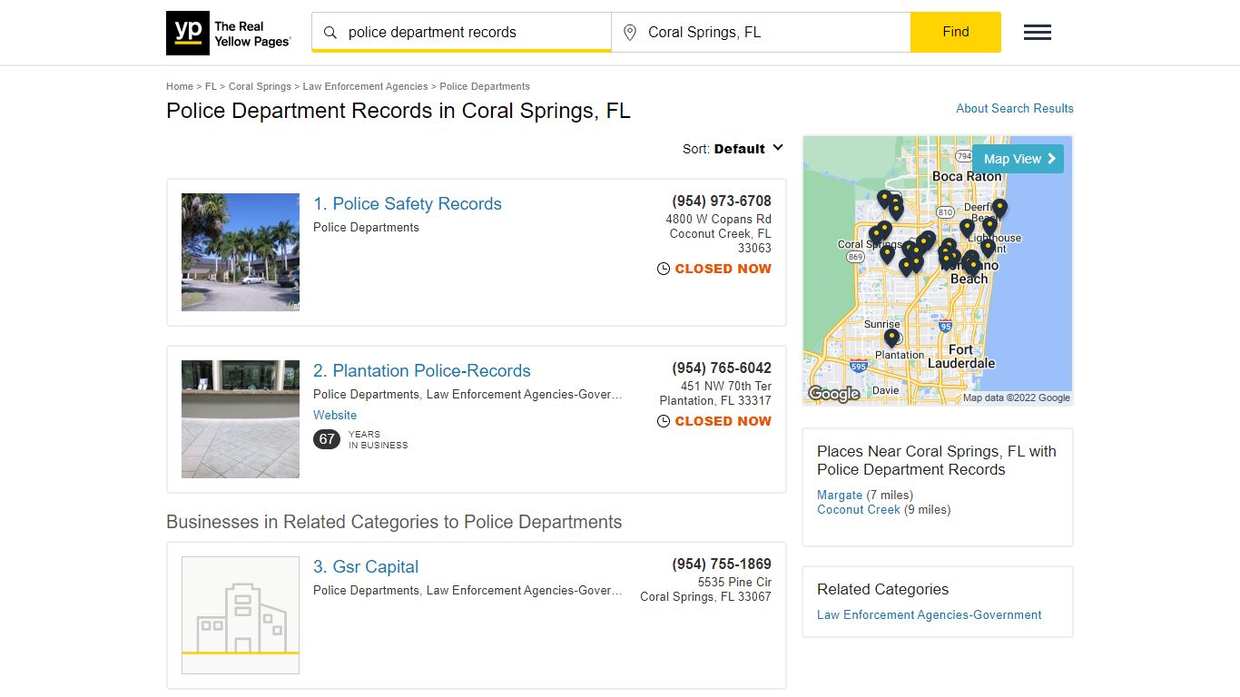 Police Department Records in Coral Springs, FL - yellowpages.com